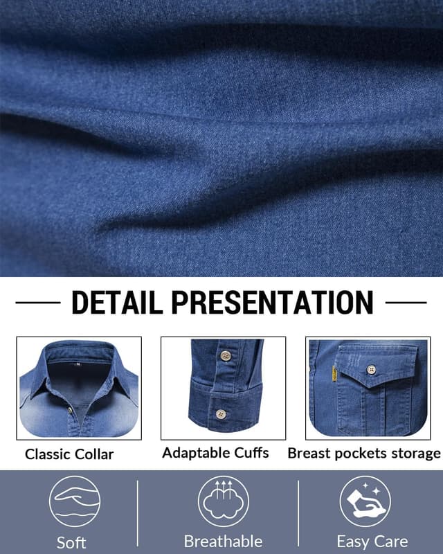 Detalle de Morbuy men’s denim shirt jacket (regular fit) in black with pockets