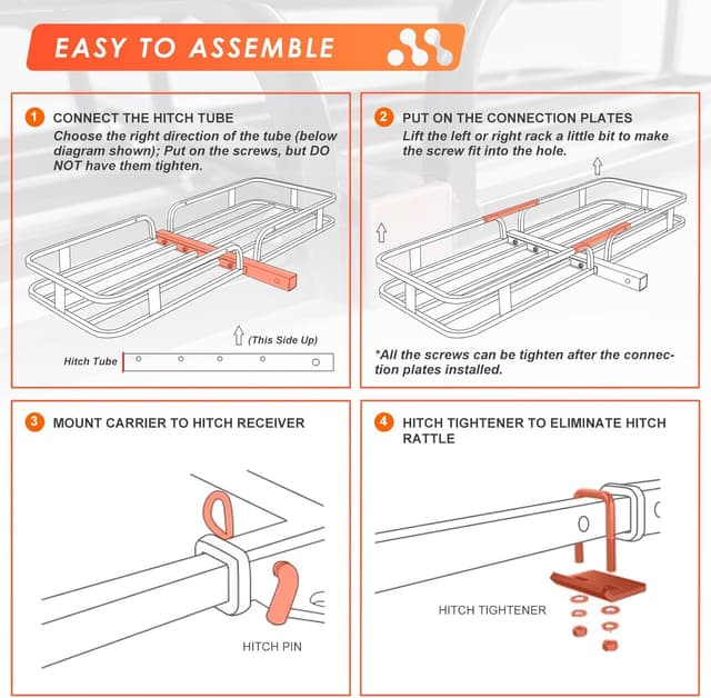 Detalle de MeeFar Hitch Mount Cargo Carrier Basket with Waterproof Bag, Cargo Net, Straps & Hitch Stabilizer (2" Receiver, 500 Lbs Capacity)