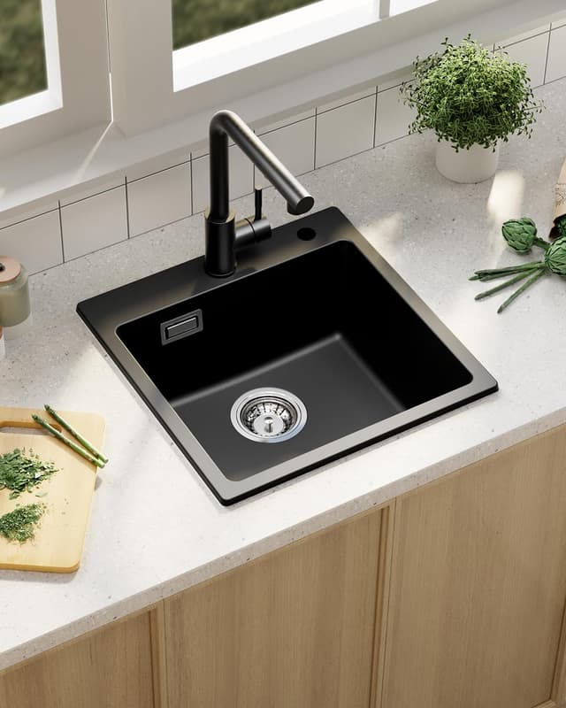 Detalle de Sofetiy Spülbecken Schwarz Granit 45x45 cm