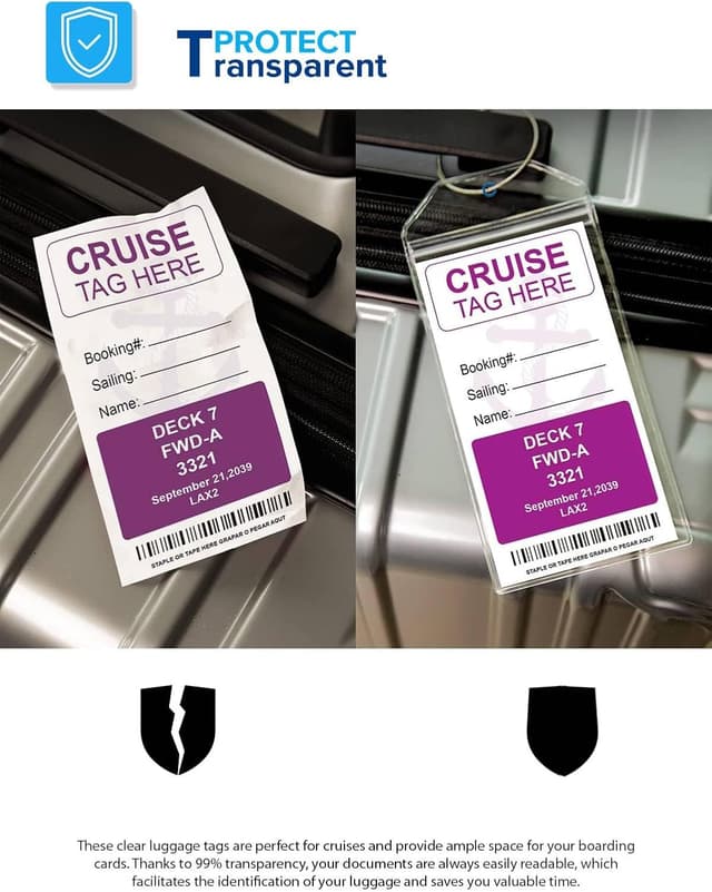 Detalle de Lammcou Kofferanhänger für Kreuzfahrten (XXL, 19 x 11 cm) – wasserfestes PVC, transparent, 9er Set