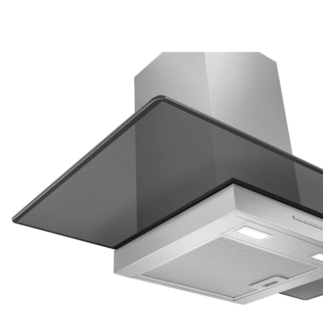 Detalle de Smeg KBT900VE campana decorativa de 90 cm en acero inoxidable, con 3 velocidades e intensiva