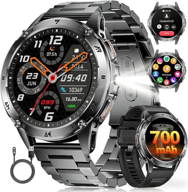 Detalle de SUNKTA Smart Watch for Men with Flashlight and Bluetooth Calls (1.43" AMOLED, IP68, 700 mAh)