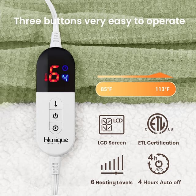 Thumbnail 4 de blunique Heated Blanket 50x60 Inches Electric Throw