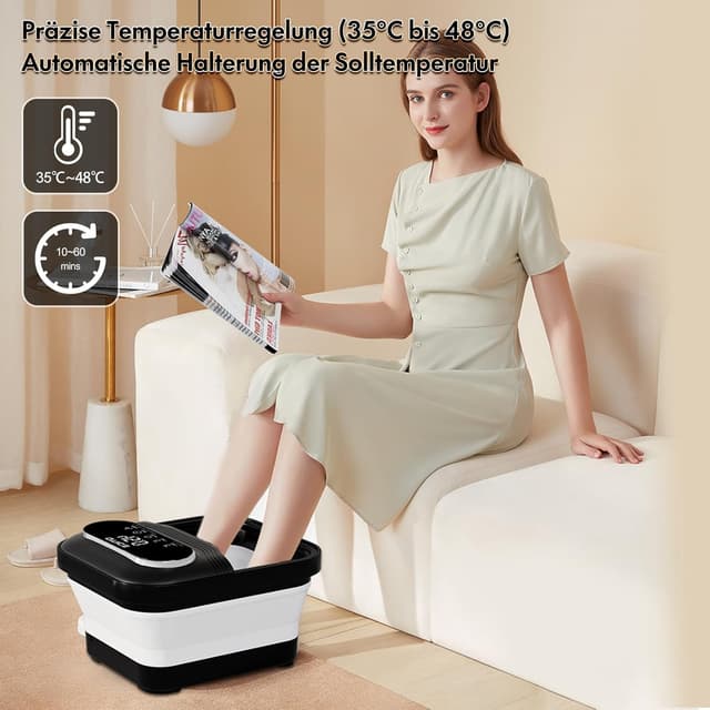 Detalle de Qtiice Touchscreen faltbares Fußbad & Massagegerät mit Heizung, Blasen und Vibrationsmassage – Schwarz