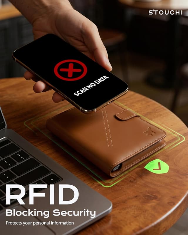 Detalle de Stouchi Passport Holder Airtag Wallet with Detachable Magnetic Card Case (Brown)