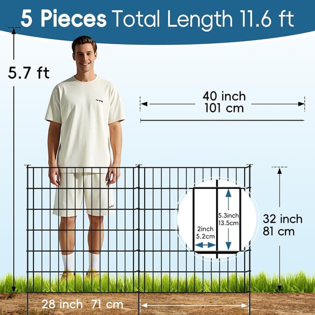Detalle 2 de Thealyn Garden Fence 81cm High x 71cm Wide (5 Panels, 3.5m Total) No Dig Metal Dog Barrier
