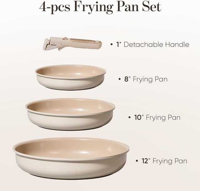Detalle de CAROTE 4-Piece Ceramic Nonstick Frying Pan Set with Detachable Handle (8”, 10”, 12”)