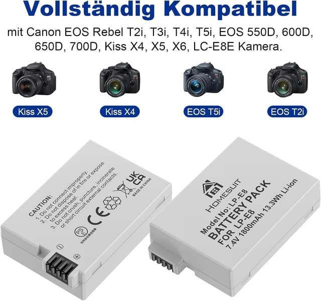 Detalle 2 de Homesuit LP-E8 Akku 1800mAh für Canon EOS Rebel