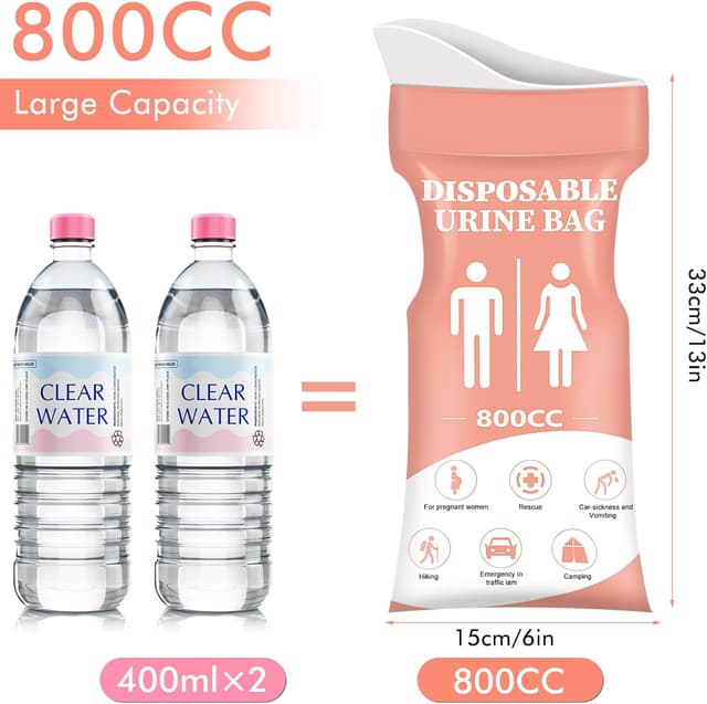 Detalle de Generic SAINUOD Disposable Urinal Bag (12 pack, 800ml) – portable emergency pee bags for travel, camping and traffic jams