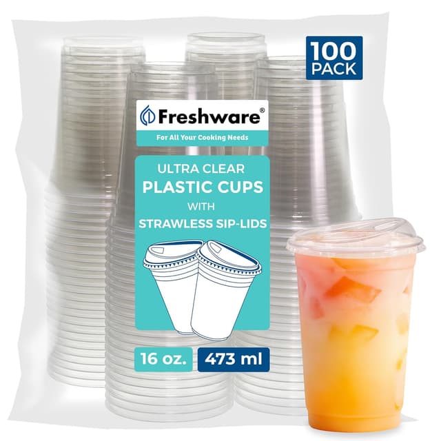 Thumbnail 6 de Freshware 24 oz Clear Disposable Plastic Cups with Strawless Sip Lids (100 Pack)