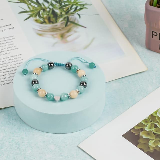 Detalle de Aucuu Braccialetti per bambini con cuore in pietra naturale e ciondolo in acciaio inox (regolabile)