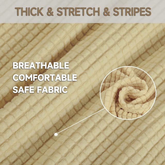 Detalle 2 de Ystyle Housse de canapé extensible 4 places avec accoudoirs, beige jaune