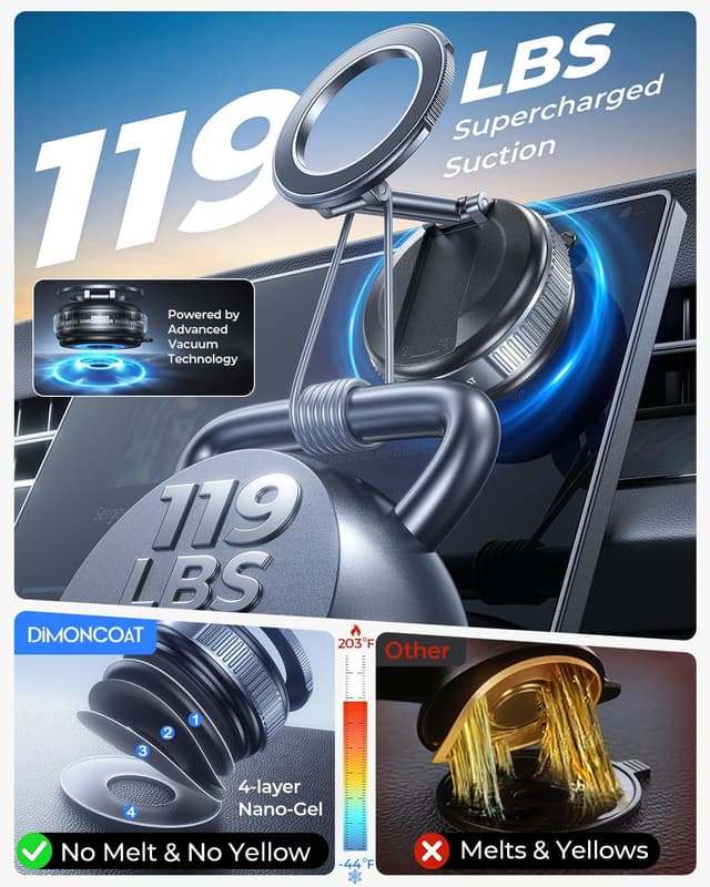 Detalle de DIMONCOAT MagSafe Handyhalterung fürs Auto mit Saugnapf & Klemme – 360° verstellbar, kein Metallring nötig