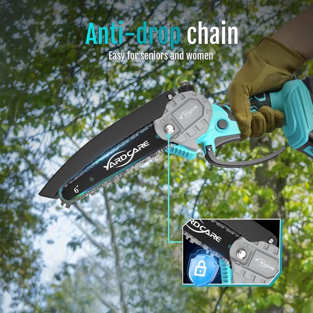 Detalle de YARDCARE Mini Motosega a Batteria da 6 pollici con pompetta olio e doppio blocco di sicurezza