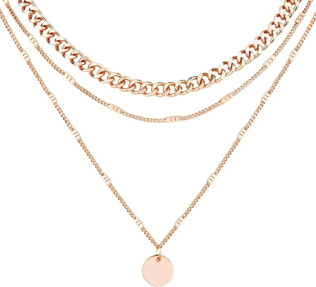 Detalle de LOLIAS 3er Halsketten-Set Damen (Gold/Roségold/Silber) mit Anhänger & Choker – verstellbare Layering-Ketten, wasserfest