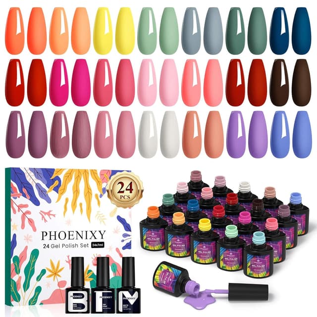 Detalle de Phoenixy UV-Nagellack Set (24-teilig) mit 21 Farben, Unterlack & Überlack