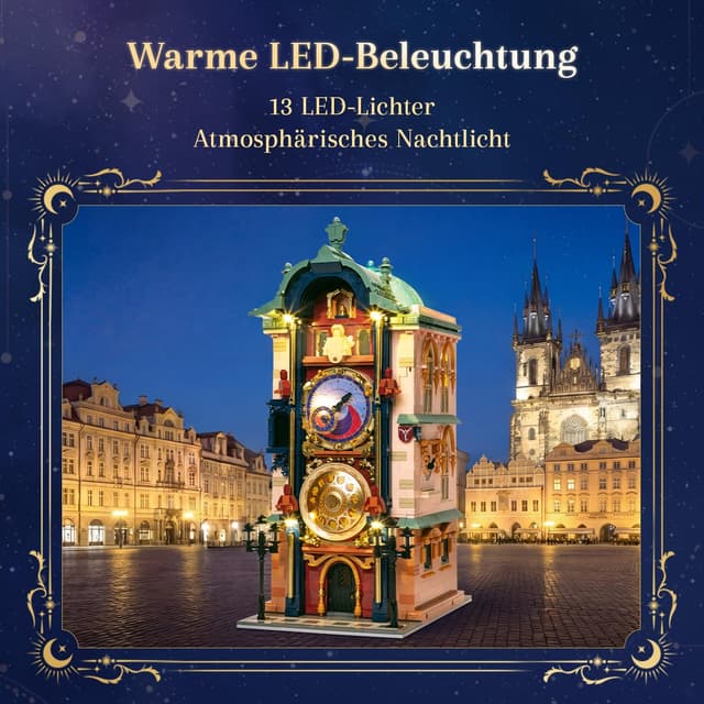 Detalle de PANTASY Prager Astronomische Uhr Klemmbaustein-Set – gotischer Uhrturm mit beweglichen astronomischen Zifferblättern