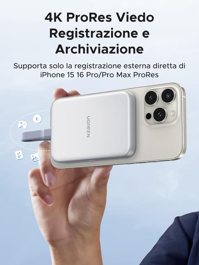 Detalle 2 de UGREEN Case Esterno Magnetico per SSD M.2 NVMe (USB-C 3.2 Gen 2x1, fino a 10Gbps) per iPhone 16/15