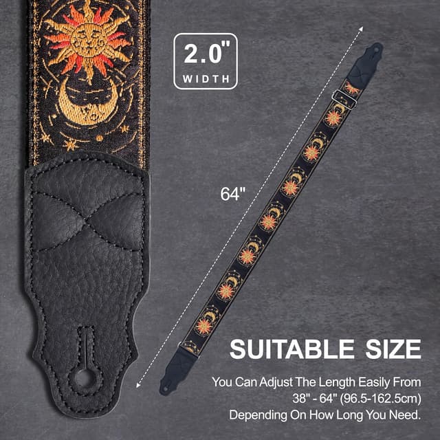 Detalle 2 de YIKOKO Gitarrengurt aus Rindsleder „Kopfschicht“-Design, verstellbar 38–64 Zoll