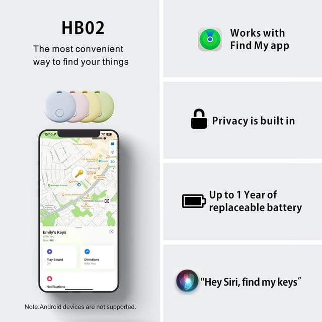 Thumbnail 6 de Reyke Air Tracker 4-Pack Smart Tags for Apple Find My (iOS Only) with Replaceable Battery, IP67 Waterproof