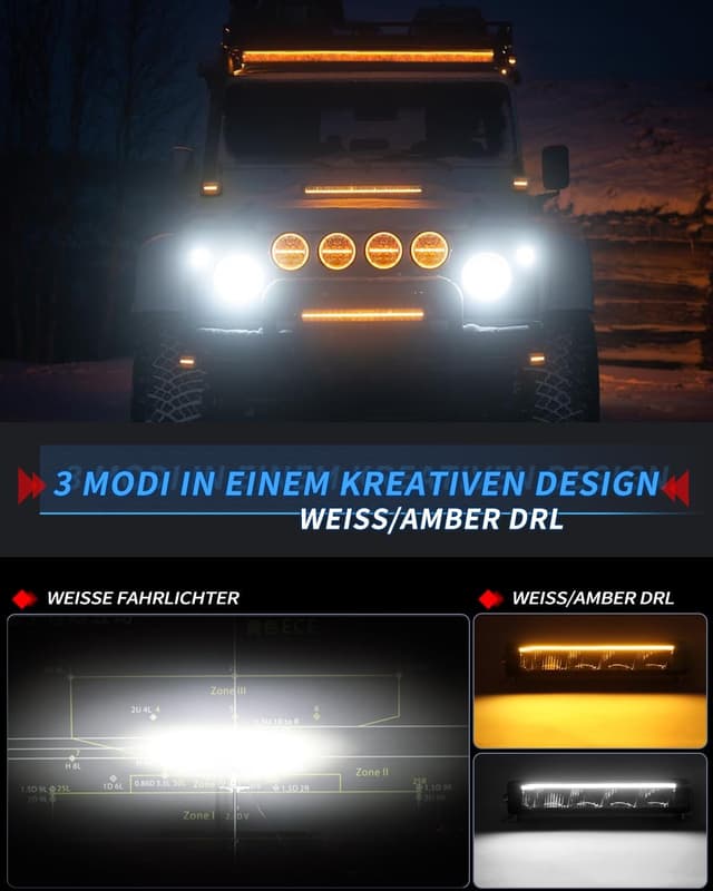 Detalle de 10-Zoll LED-Scheinwerfer 12/24V (40W, 5000 lm) IP69 – weiß/amber Zusatzscheinwerfer mit Linien, E-geprüft