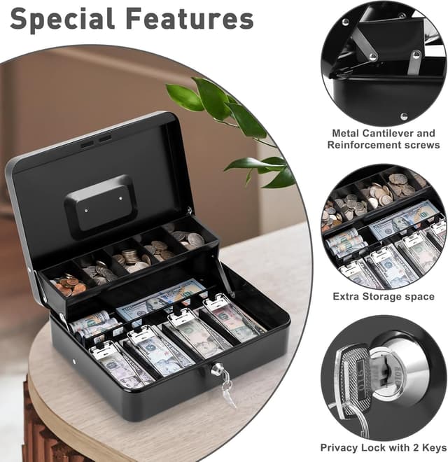 Detalle 1 de KYODOLED Locking Cash Box 11.81x9.45x3.54 in