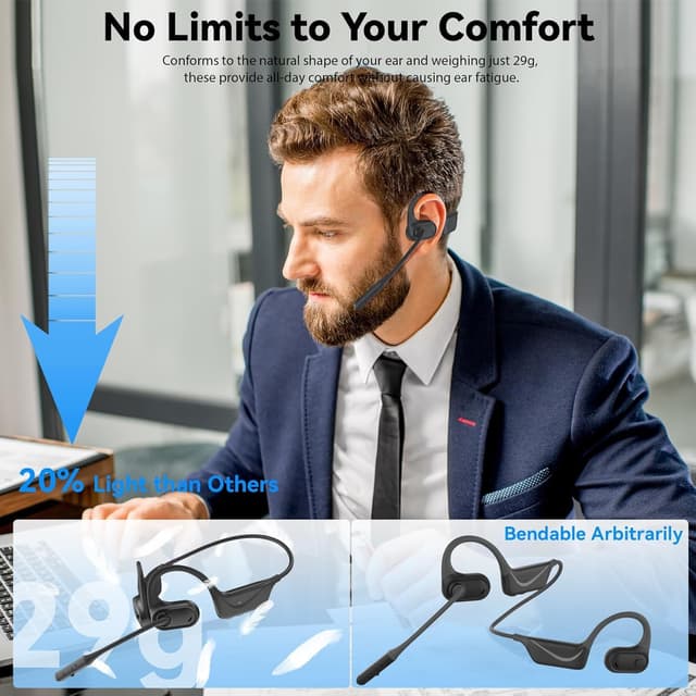 Detalle 2 de Monodeal Open-Ear Bluetooth Headphones with Mic (Bone Conduction) — Lightweight headset for work, driving and workouts
