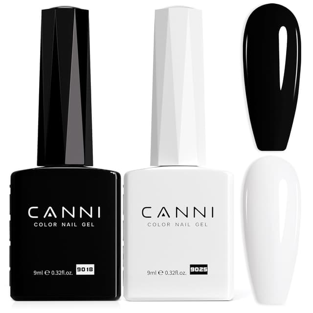 Detalle de CANNI Hema-Free Black & White Gel Nail Polish Set (2-Piece) — LED Soak-Off Gel Kit for DIY Manicures