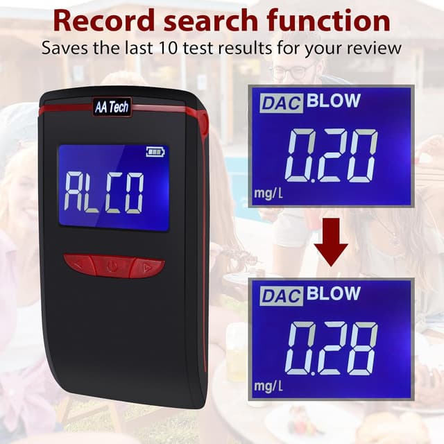 Detalle 2 de Etilometro portatile HooJtny con sensore semiconduttore, 6 boccagli e certificazione professionale