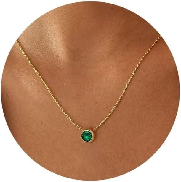 Detalle de TINGN Geburtsstein Kette Damen – 18K Gold Vergoldet Anhänger Halskette (16" + 2.5")