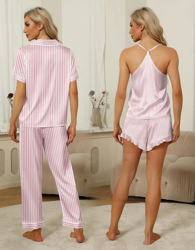Detalle de SAPJON Women’s Silk Pajamas Set (4-Piece Satin Pajama Set with Ruffles)