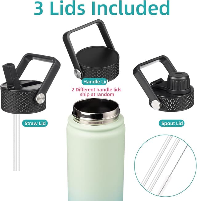 Thumbnail 2 de Konokyo 22oz Stainless Steel Bottle with 3 Lids Mint