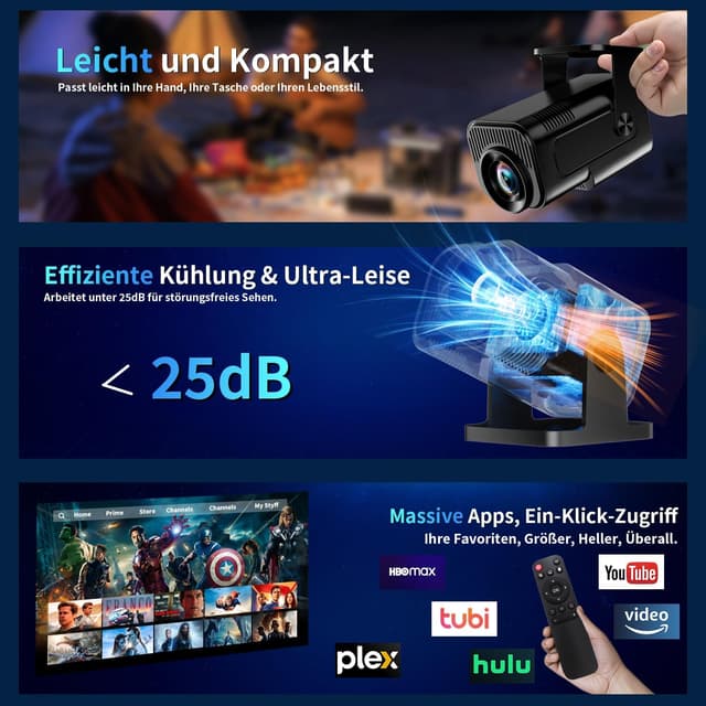 Detalle de Mini Beamer 4K Full HD 1080P (2026 Modell) Nonete NT30 – tragbarer Smart-Projektor mit WiFi 6, Bluetooth 5.2 und automatischer Trapezkorrektur