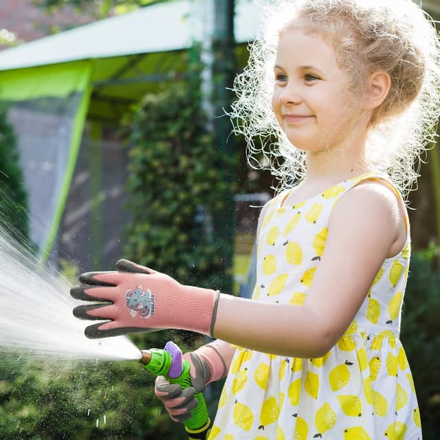 Detalle de COOLJOB Childrens Garden Gloves (3 Pairs) for Ages 4–6, Non-slip Latex Coating, Elastic Cuffs (S)