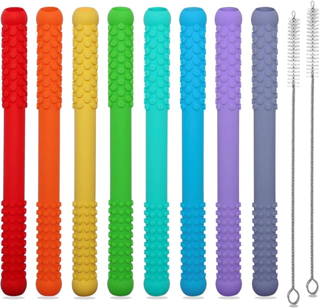 Detalle de 8 Pack Food-Grade Silicone Teething Straws (6–12 & 12–18 Months) – Hollow Teething Tubes for Babies