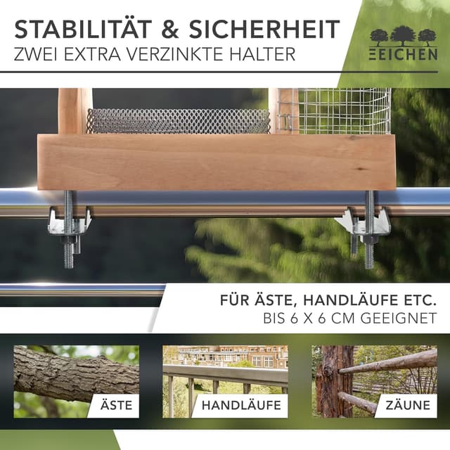 Thumbnail 3 de Drei Eichen Vogelfutterhaus mit 2 Balkonhalterungen 🐦