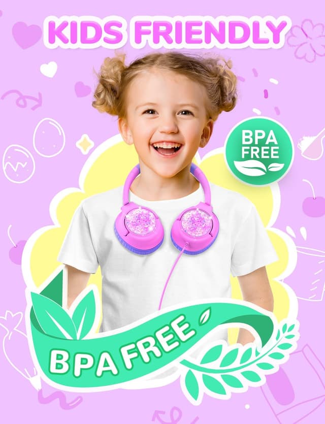 Thumbnail 6 de iClever Kids Wired Headphones (85 dBA volume limit) – Foldable Over-Ear for School (Purple Glitter)