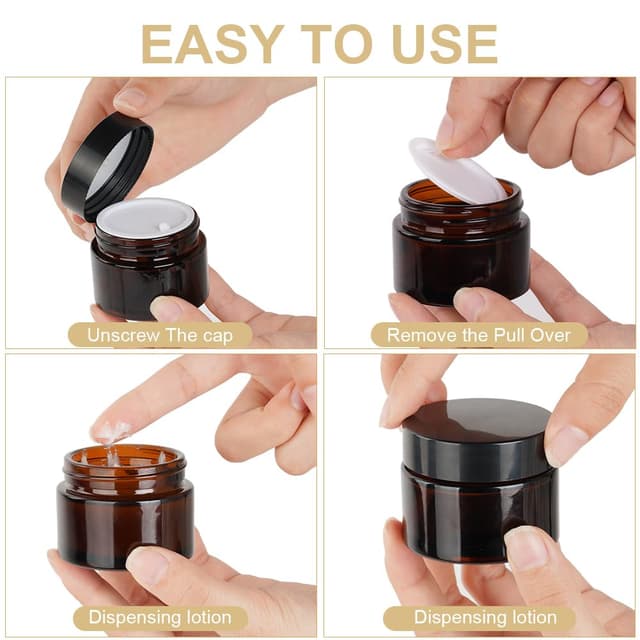 Detalle de HOTUT Amber Glas Leerdose (6 Stück) – 50 ml Glas-Cremedosen zum Nachfüllen für Reise & Kosmetik