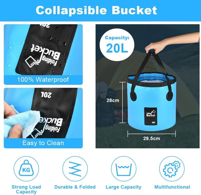 Detalle de Seau pliable flintronic 10L / 12L / 20L pour pêche, randonnée, nautisme et jardinage
