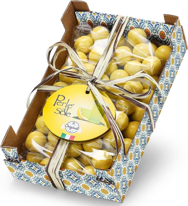 Detalle de Perle di Sole Liquorini ripieni al Limoncello in cassettina maiolicata 400 g