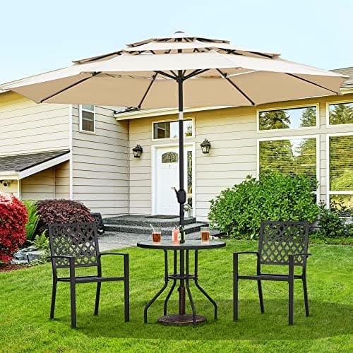 Detalle 2 de Yaheetech tavolo da giardino rotondo in vetro Ø 70 cm con foro per ombrellone (altezza 73 cm) nero