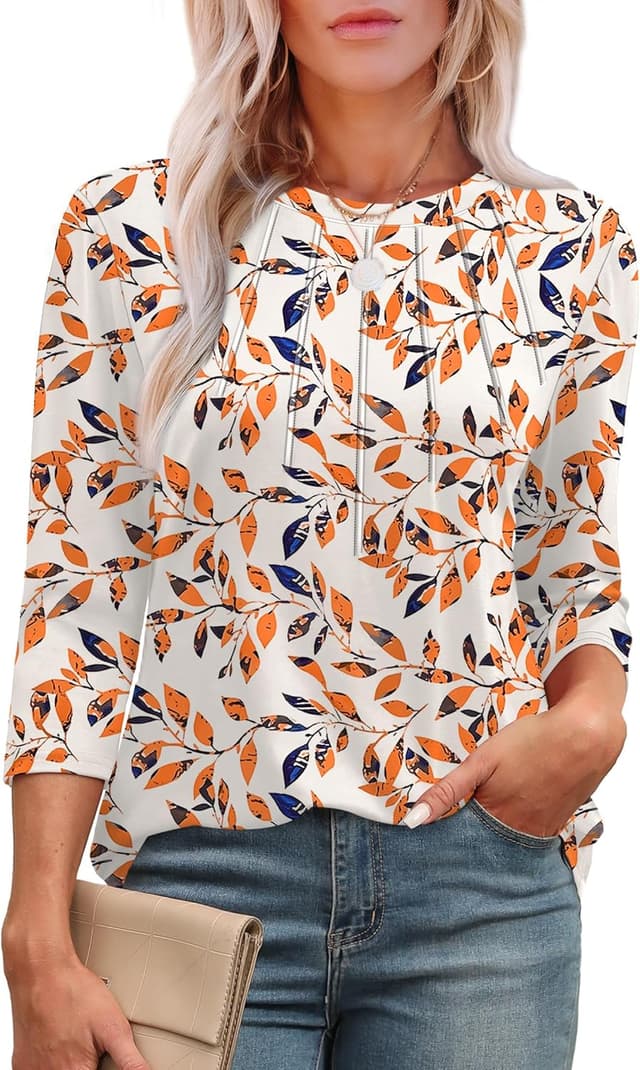 Detalle 2 de Aokosor Womens 3/4 Sleeve Pleated Crew Neck Tunic Blouses