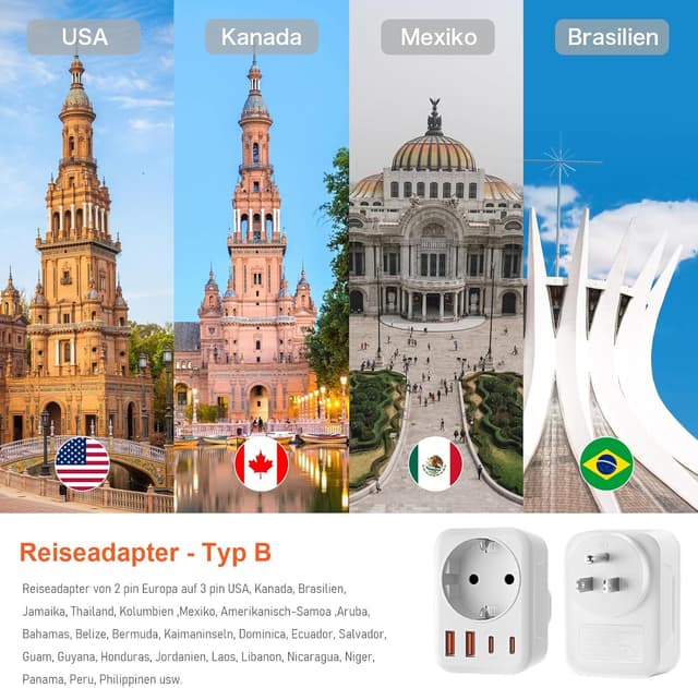 Thumbnail 5 de USA Adapter Steckdose 5‑in‑1 3750W 🔌