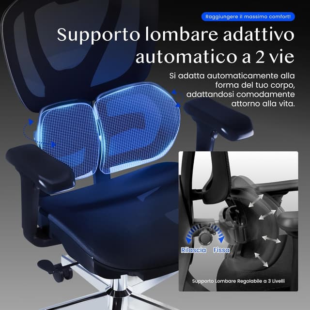 Thumbnail 6 de FLEXISPOT Sedia ergonomica da ufficio con supporto lombare Dual-Wing, poggiatesta 3D e poggiapiedi estraibile (Nero)