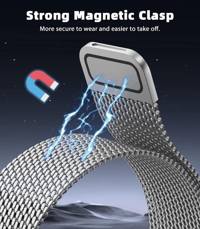 Detalle 2 de Astorgos Milanese Loop magnetic metal strap for Samsung Galaxy Watch 7/6/5/4 (20mm) – Milanese mesh band