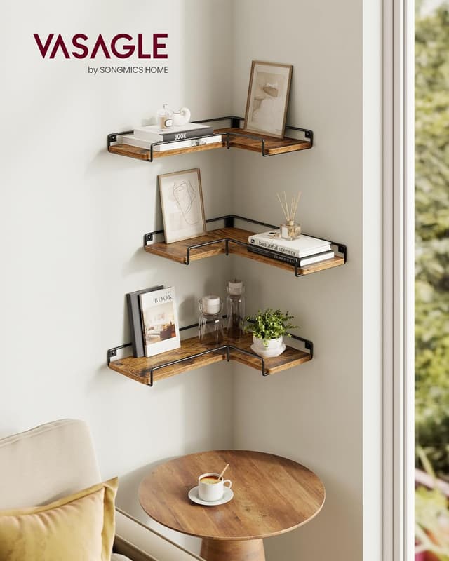 Detalle de VASAGLE Mensole Angolari a Forma di L LLS833KD01, set da 3 mensole galleggianti in stile industriale