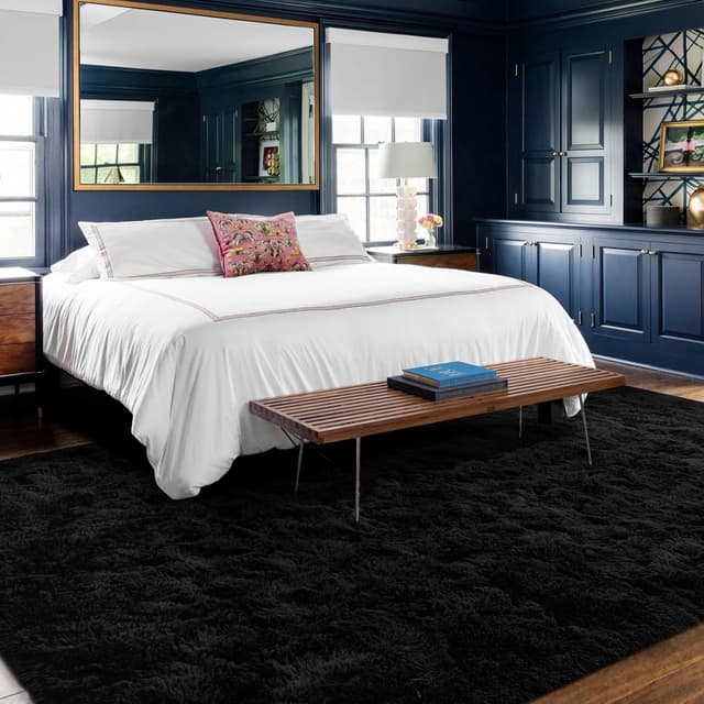 Detalle de 8x10 Ft Large Shag Black Rug for Living Room and Bedroom