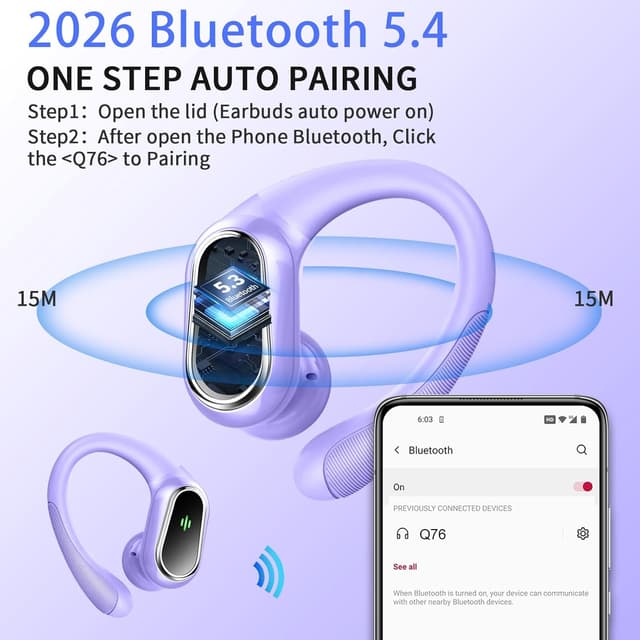 Detalle de Rolosar Bluetooth Sport-Kopfhörer mit Noise Cancelling (ENC), Bluetooth 5.4, IP7 und bis zu 50 Std. Spielzeit