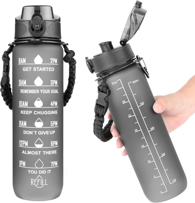 Detalle de AiQInu borraccia 1 litro con indicatore del tempo, BPA-free e chiusura anti-perdita