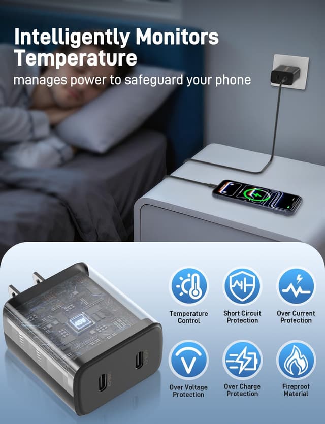 Detalle de Super Fast Samsung Type-C Charger 2-Pack (45W Dual Port) + 4 USB-C to USB-C Cables (60W) with Long 3/6/10/10FT